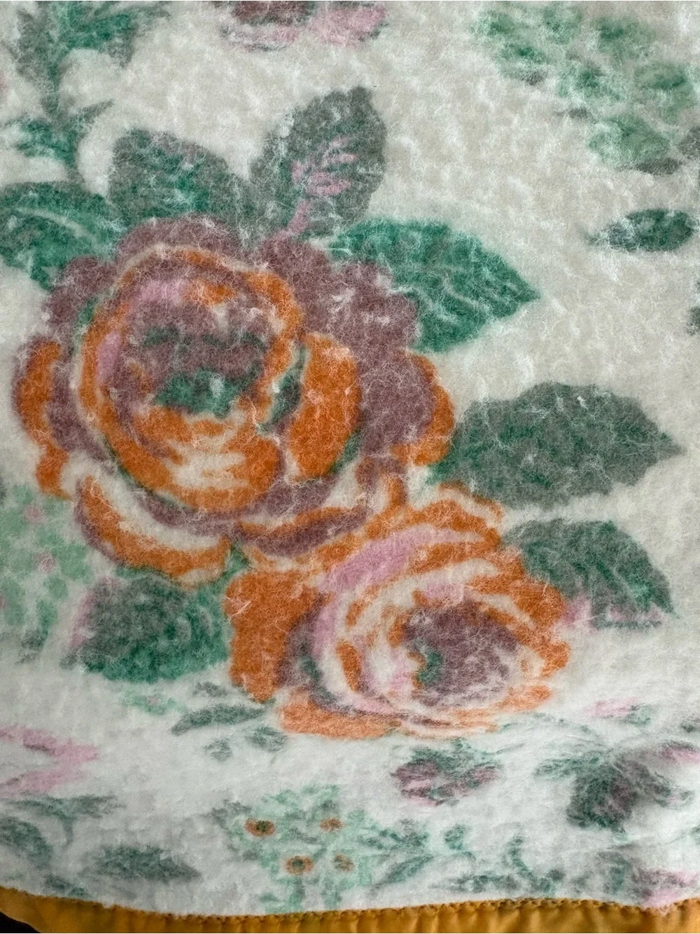 Vintage JCPenney Floral Acrylic Blanket 88x71 Satin Trim Pink Orange Green Throw